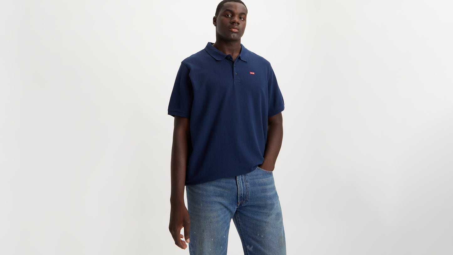 Man in Levi's navy polo shirt, big size