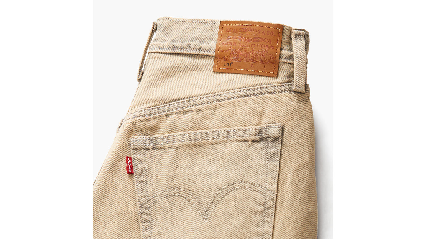 Close-up of beige denim Levi’s back pocket
