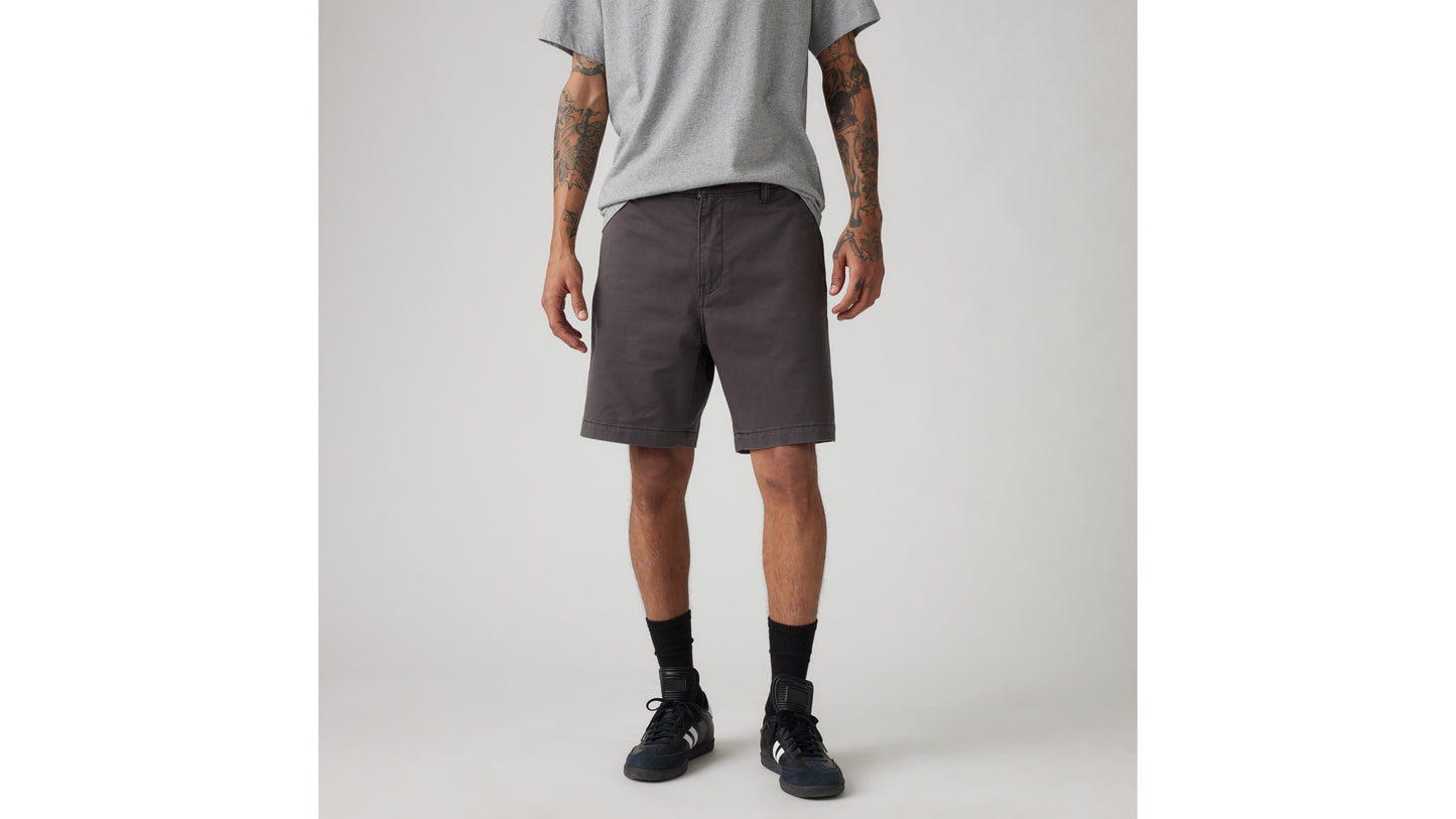 Charcoal Levi's shorts styled with a grey tee