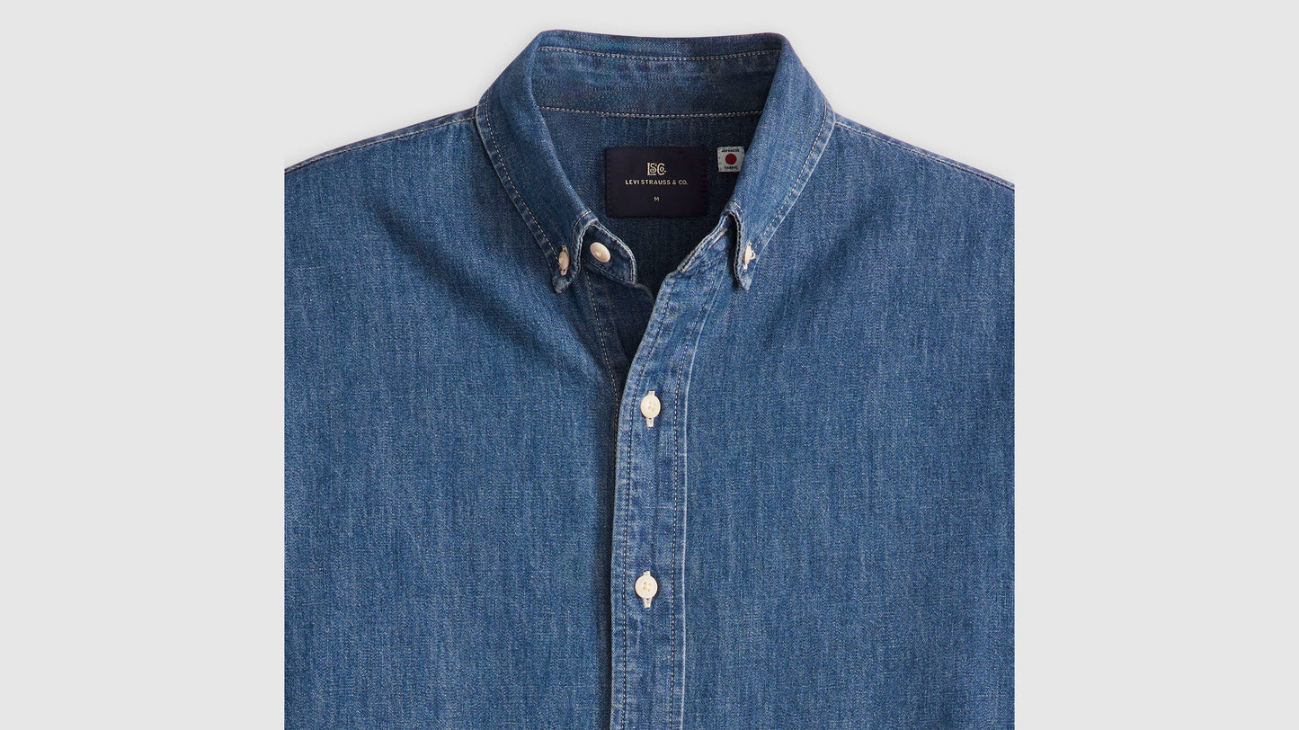 Levi's light blue denim long-sleeve shirt close-up view