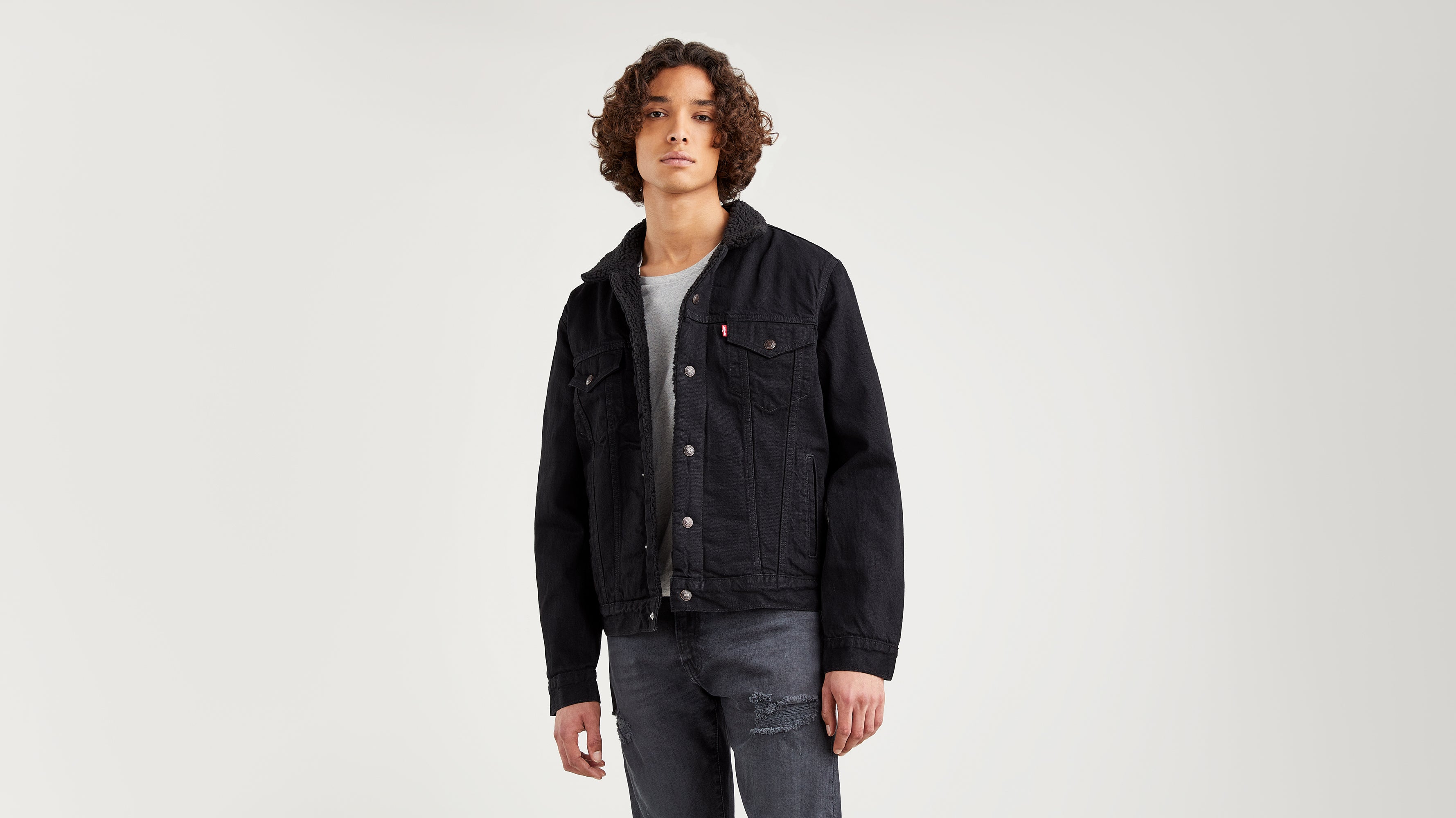 Levi's Men's Sherpa Black Denim Jacket Mens Jacket Mens