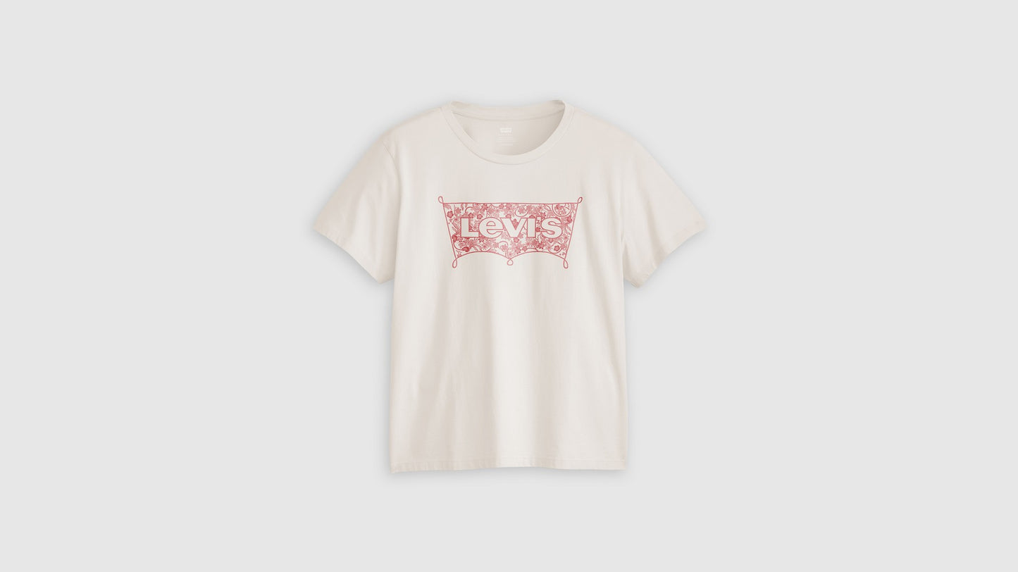 White Levi's graphic tee with red batwing logo