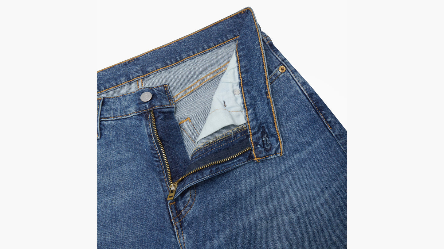 Close-up of Levi’s 511 zip fly and waistband, highlighting stitching and inner fabric