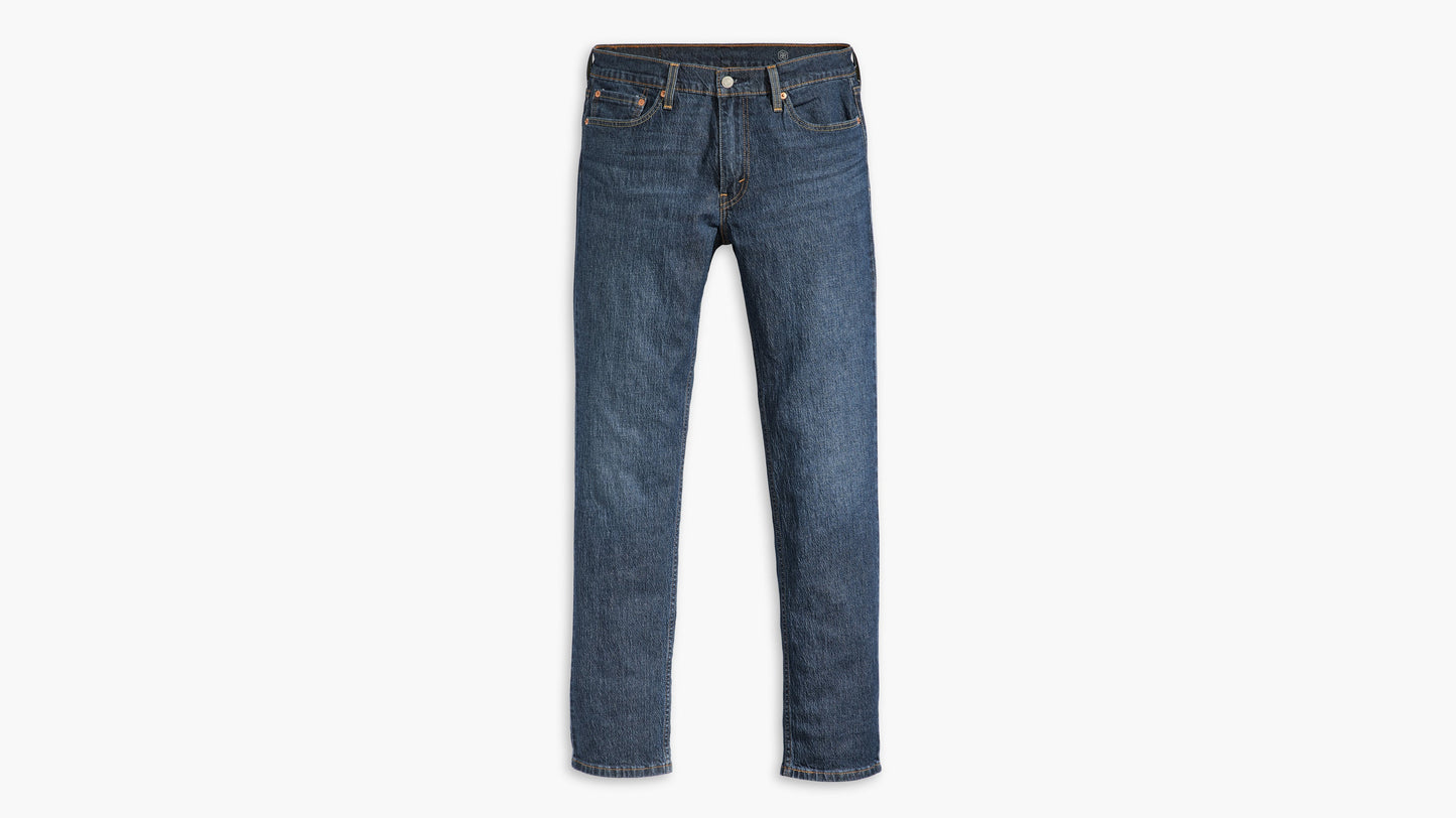 Flat lay of Levi’s 511 slim jeans in dark indigo denim, front view