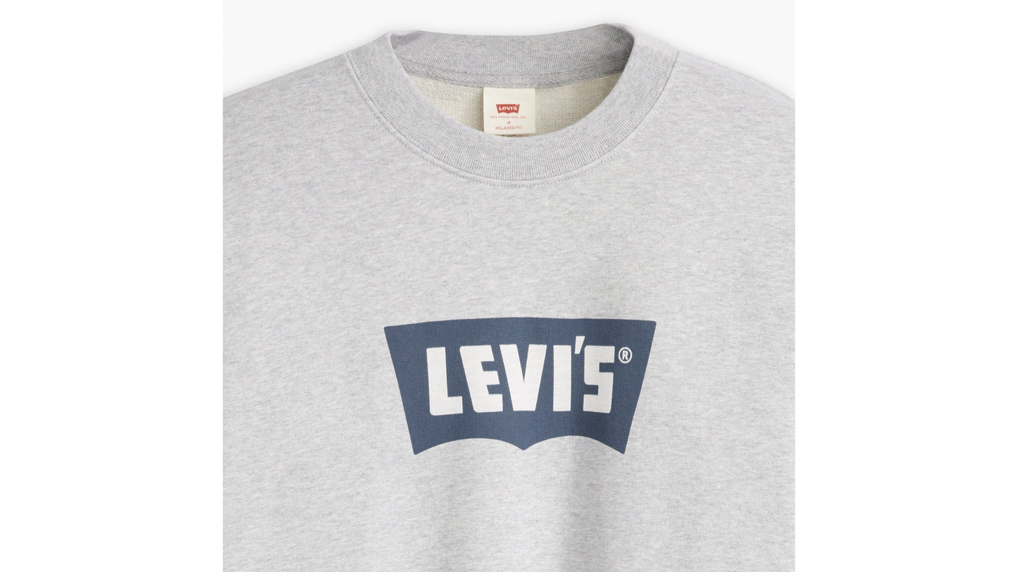 Close-up of Levi’s logo on light grey sweatshirt