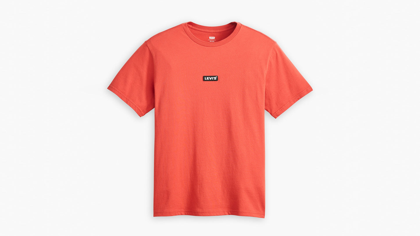Flat lay of Levi’s red short sleeve tee with logo