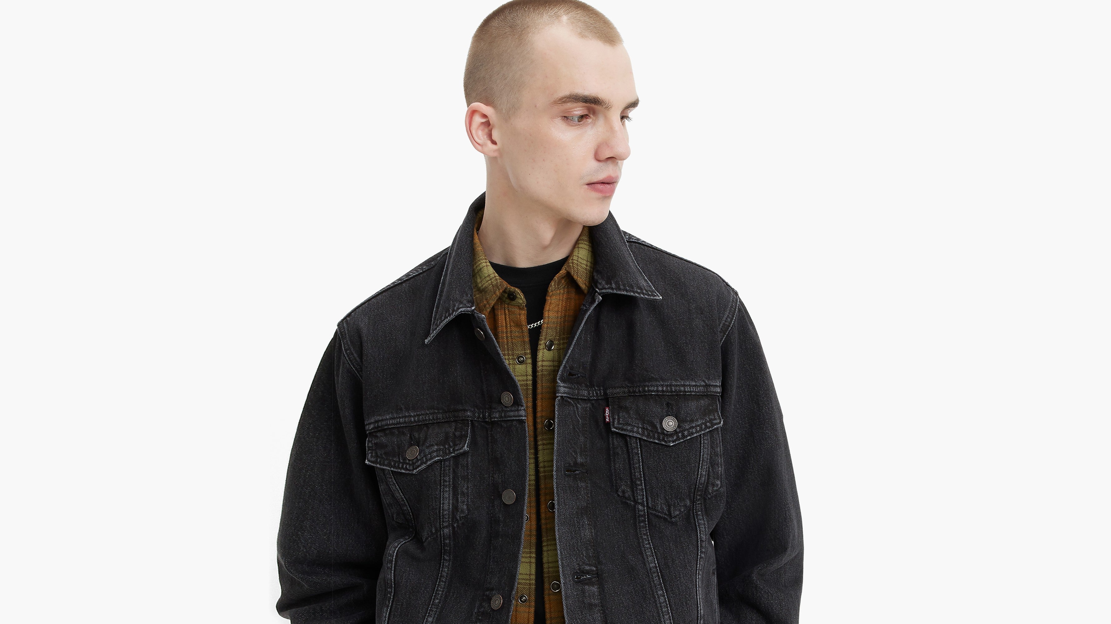 Mens black levis denim jacket deals