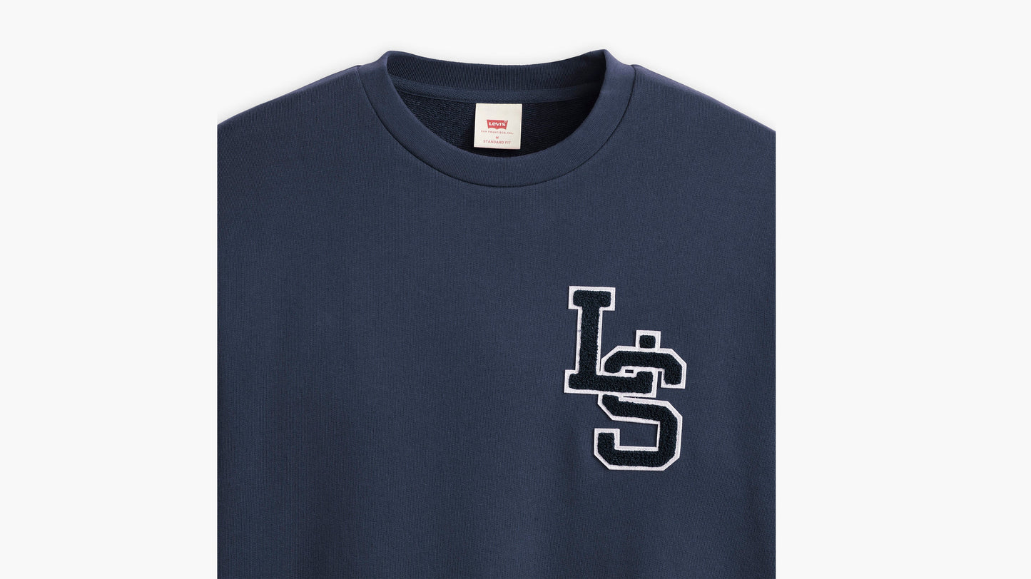 Close-up of navy Levi's sweatshirt with LS patch