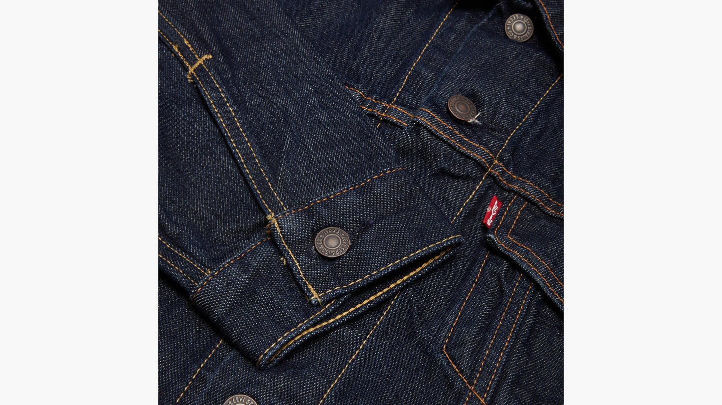 Levi’s men’s Trucker Jacket, sleeve cuff and chest pocket close-up