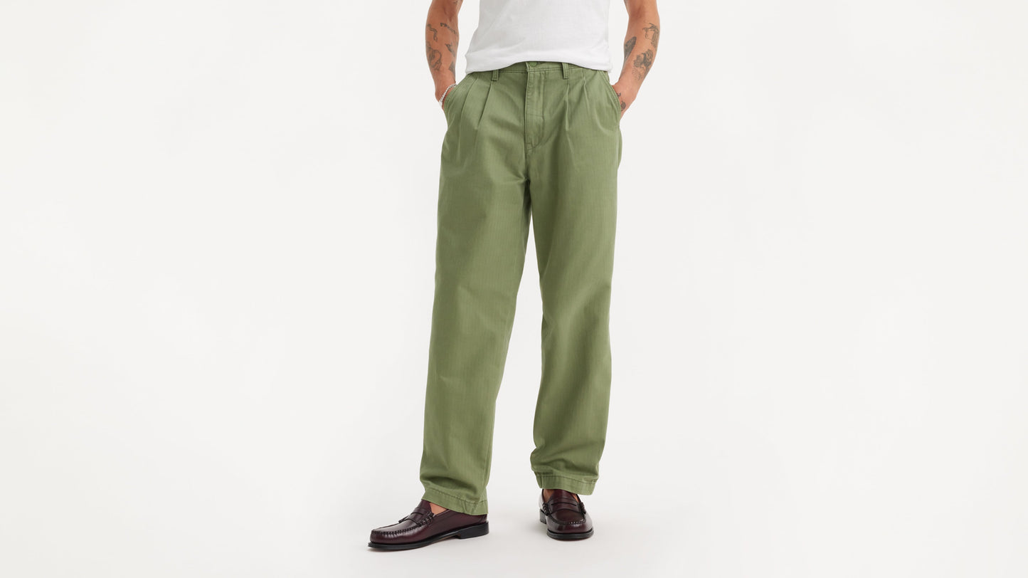 Olive green Levi's Chino Loose Straight Pleated Pants styled with loafers