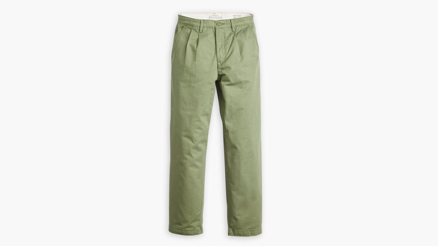 Flat-lay of olive green Levi’s Chino Loose Straight Pleated Pants