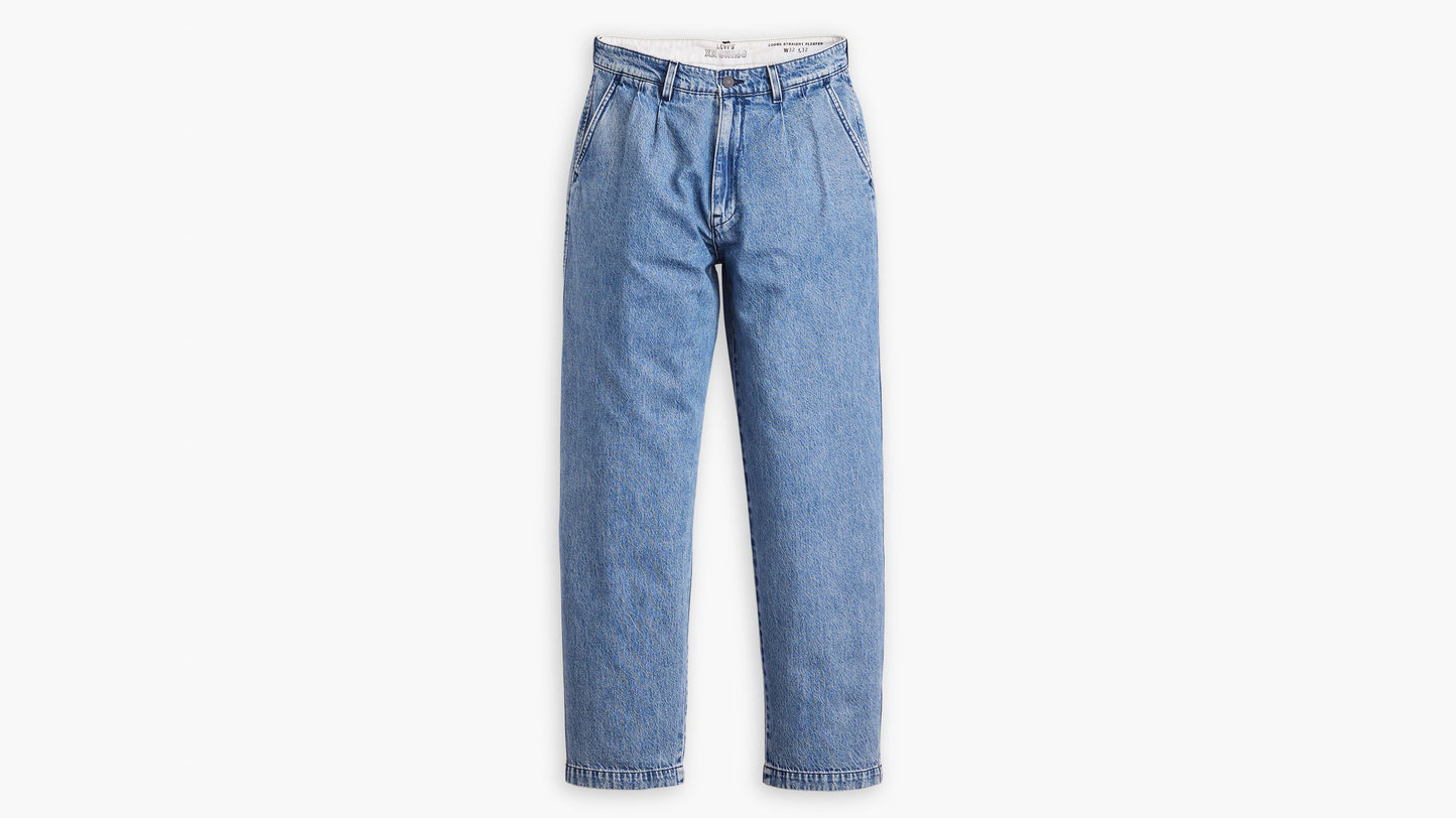 Front view of Levi's light blue Chino Loose Straight Pleated Pants laid flat