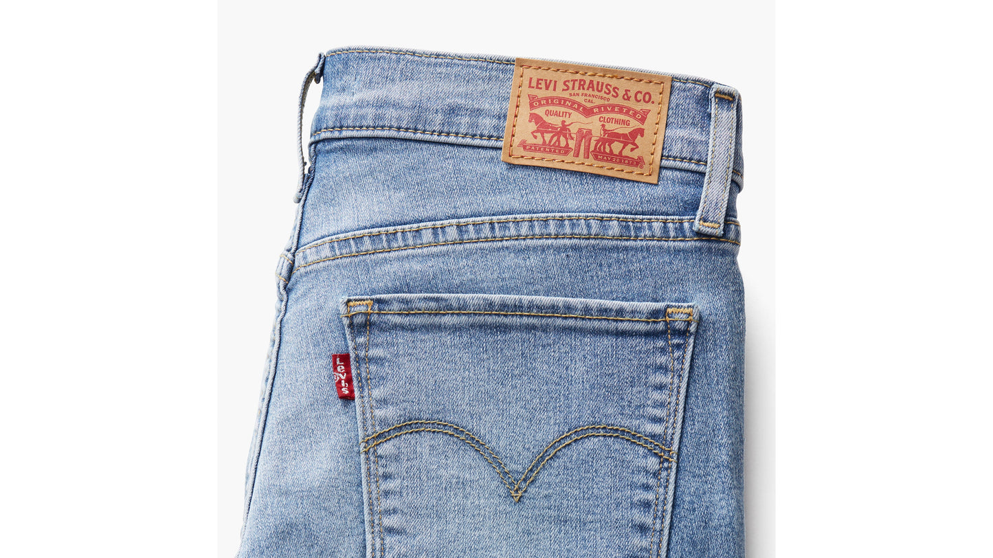Close-up view of Levi's Women's 314 Straight Jeans in light blue