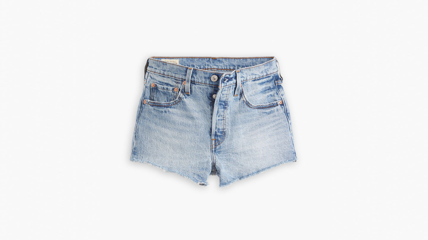 Levi's 501 High-Rise Shorts in light blue, laid flat in a front view