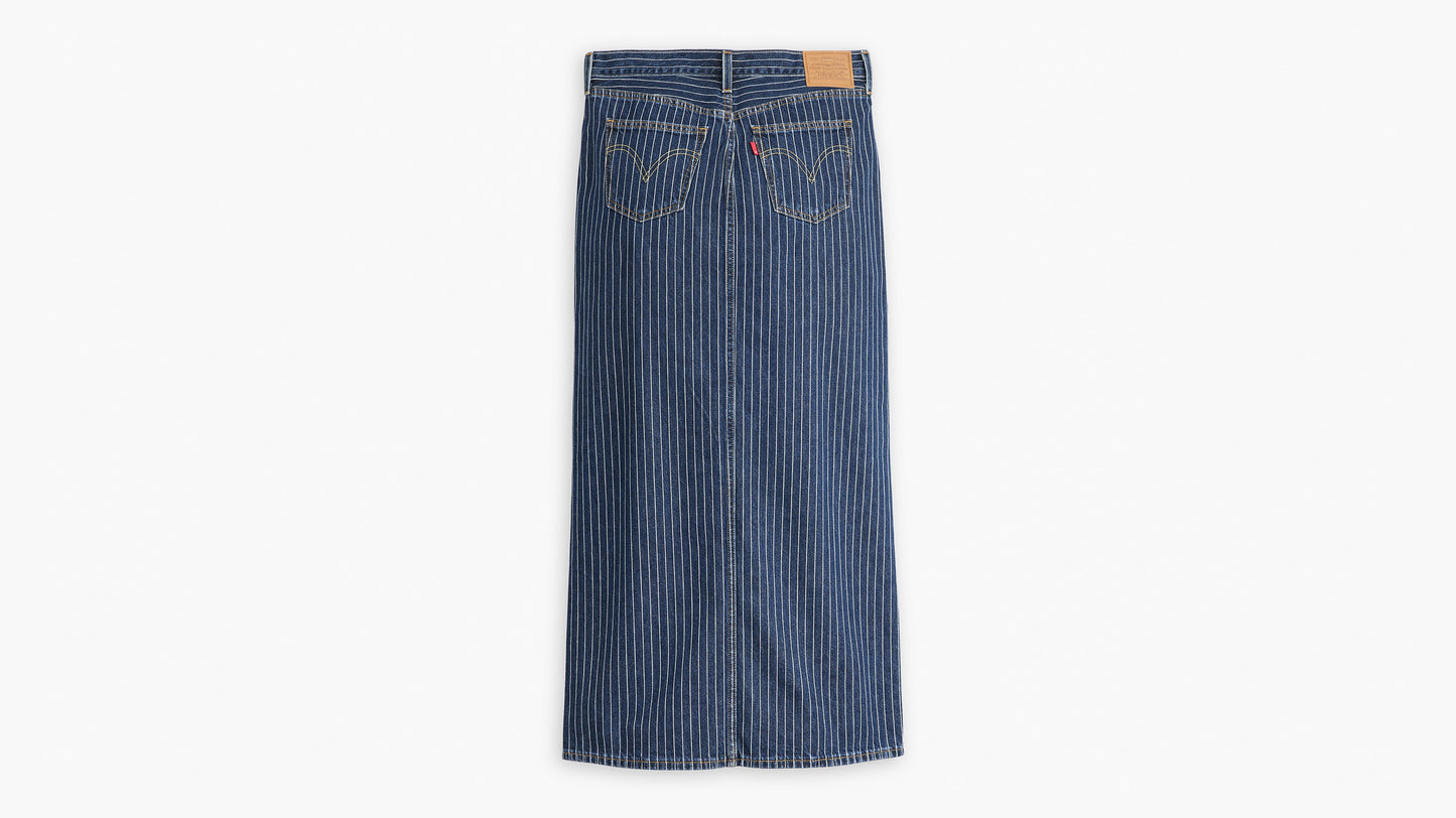 Flat lay of Levi's Women's Ankle Column Skirt in stripe, back view