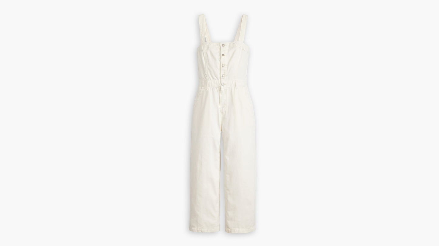 White Levi’s sleeveless jumpsuit with button front