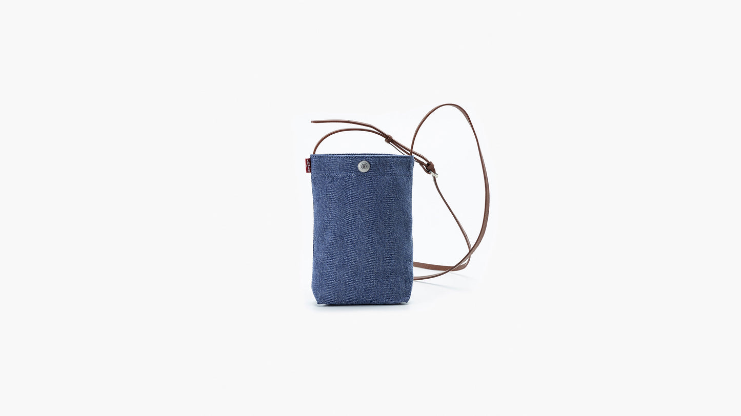 Levi’s denim phone pouch with brown crossbody strap