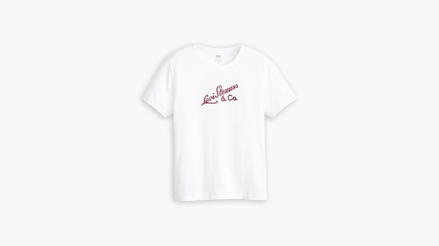 White Levi's t-shirt with a red "Levi Strauss & Co." logo