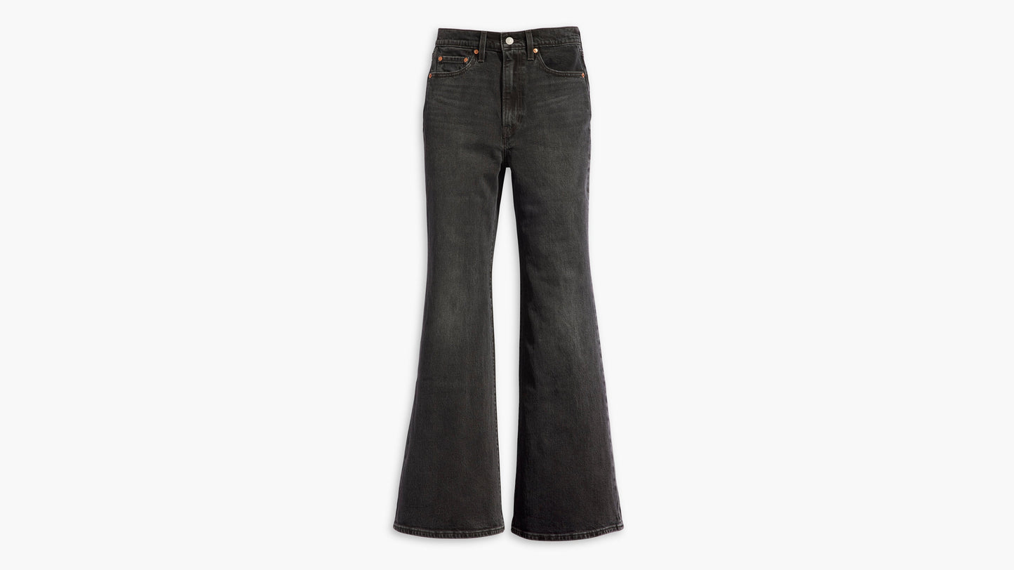 Flat lay of Levi's Women's Ribcage Bell Jeans in black