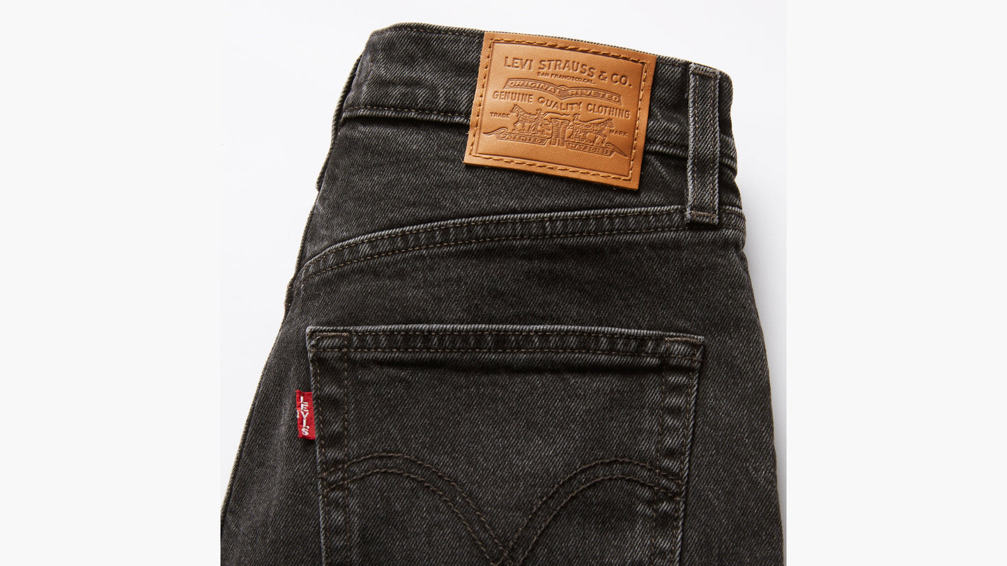 Detailed shot of Levi's Women's Ribcage Bell Jeans showing leather patch
