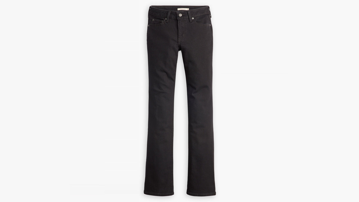 Flat lay of Levi's Superlow Bootcut Jeans in black with classic five-pocket styling