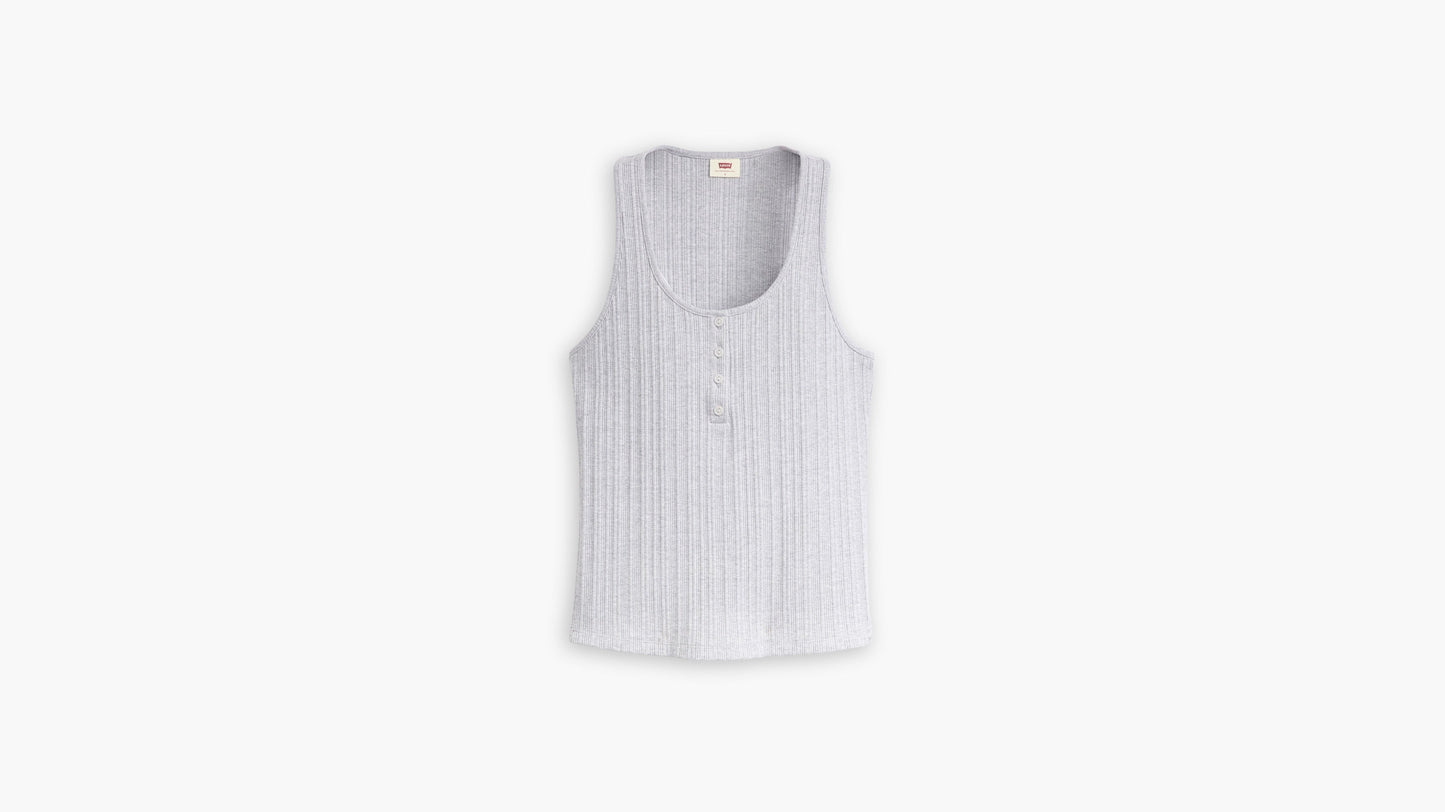 Light grey ribbed tank top with button placket