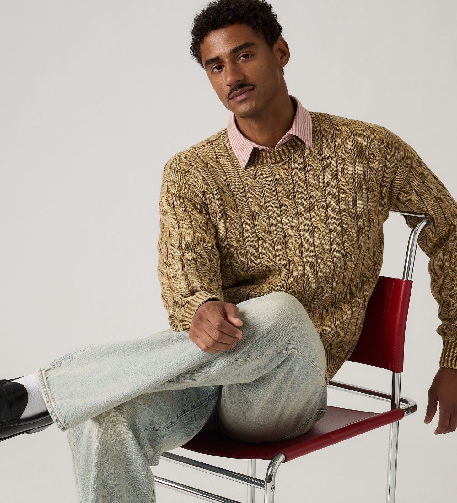 Main 4 - Levi's® Men's Carmel Cable Crew Sweater - 0058W0003