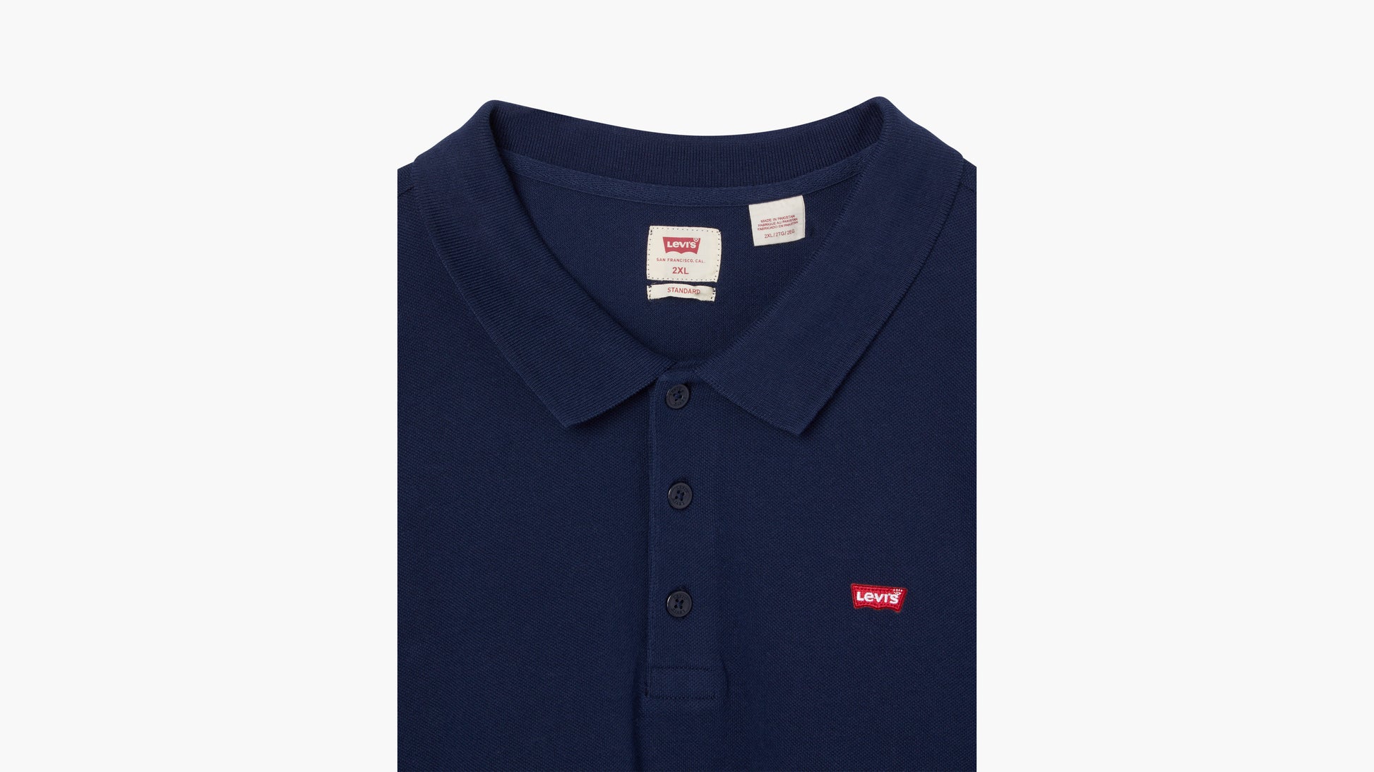Close-up of Levi's 2xl navy polo with logo