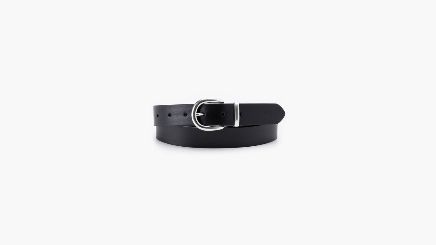 Close-up of black Levi's belt for women
