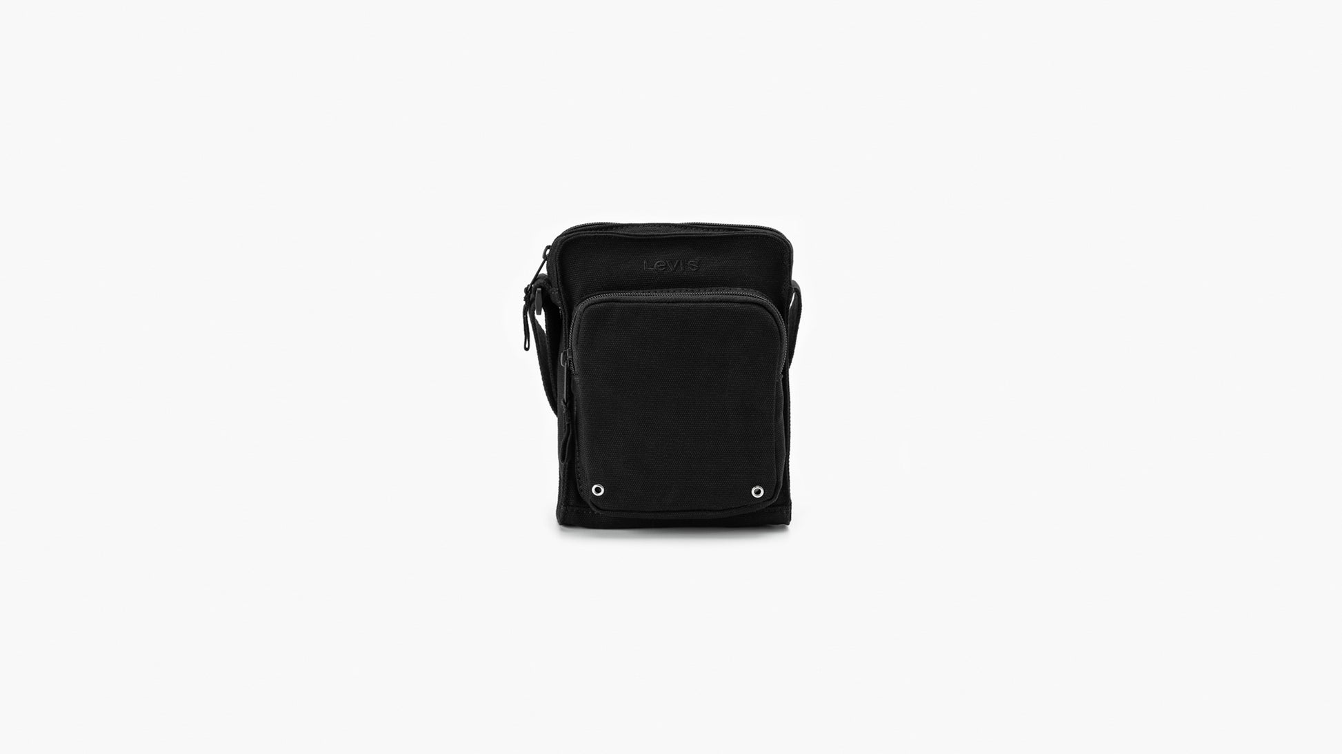 Close-up image of black Levi's crossbody bag