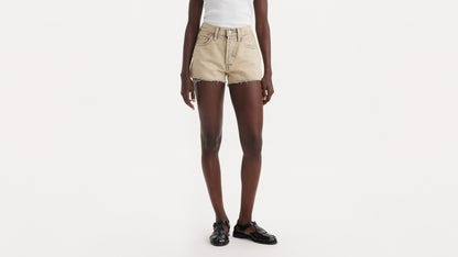 Front view beige Levi’s shorts with fraying