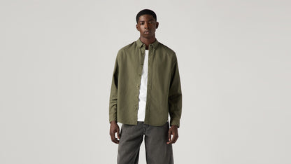 Men's Olive Button-Down Shirt with Garment-Dyed Finish