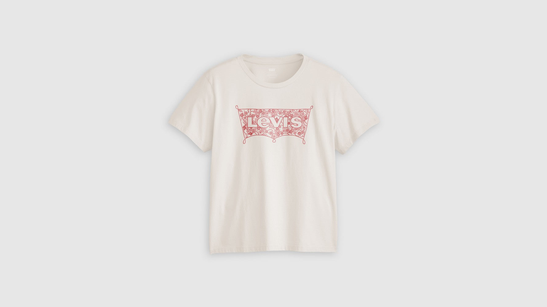 White Levi's graphic tee with red batwing logo