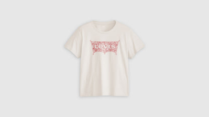 White Levi's graphic tee with red batwing logo