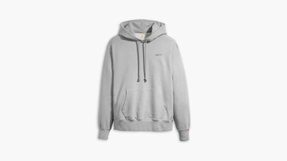 Laid-flat Men's hoodie in grey with tonal Levi’s logo, drawstring, & front pocket