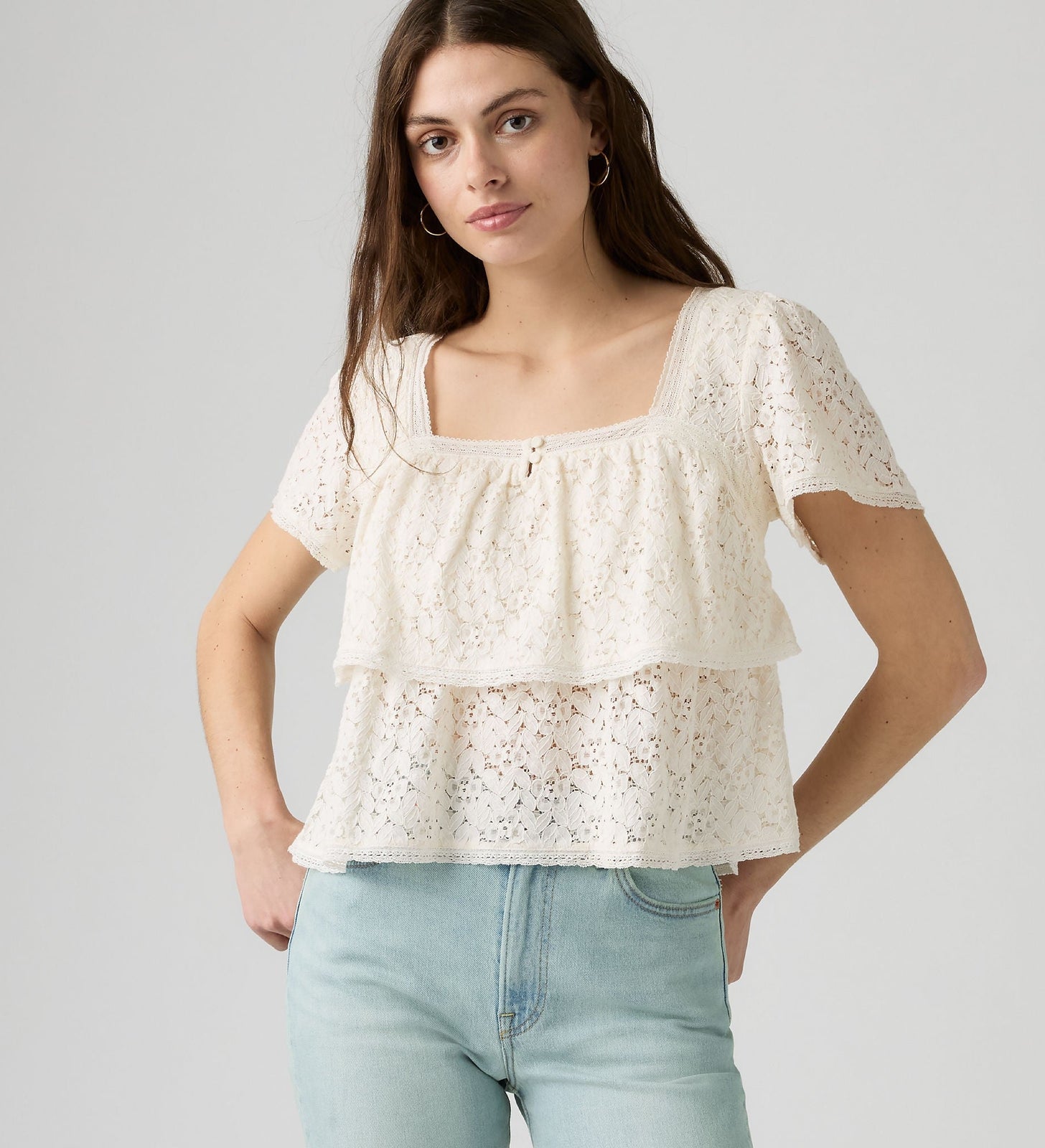 Main 1 - Levi's® Women's Dom Short-Sleeve Lace Blouse - 007XH0005