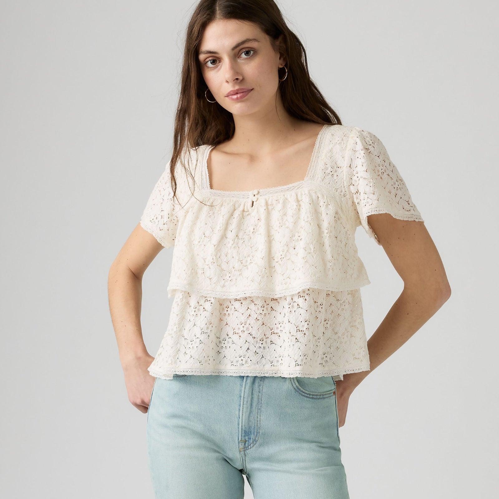Main 1 - Levi's® Women's Dom Short-Sleeve Lace Blouse - 007XH0005