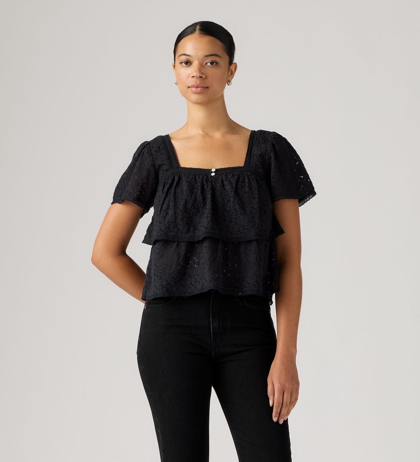 Main 3 - Levi's® Women's Dom Short-Sleeve Lace Blouse - 007XH0006