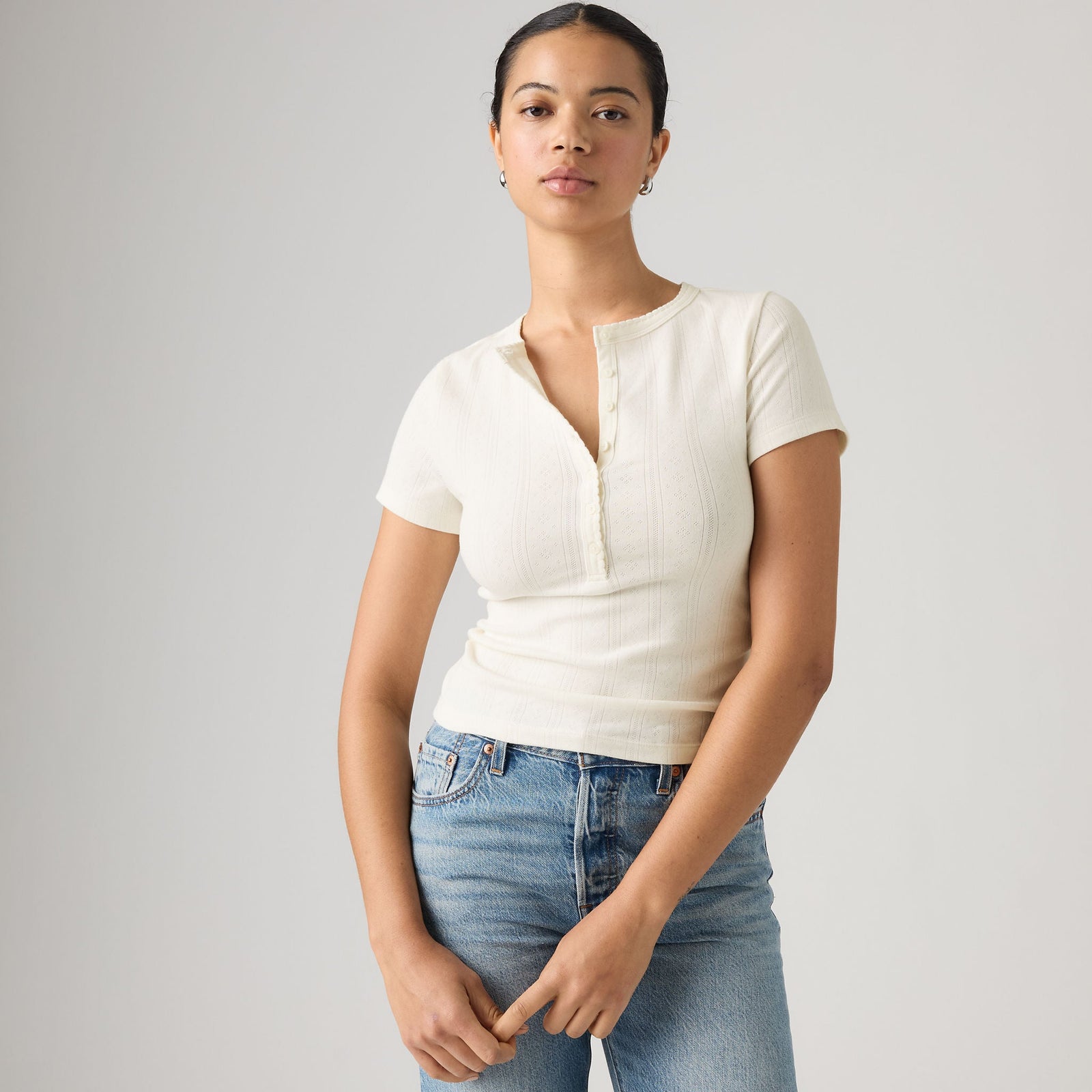 Main 1 - Levi's® Women's Dry Goods Pointelle Short-Sleeve Henley - 0086J0000