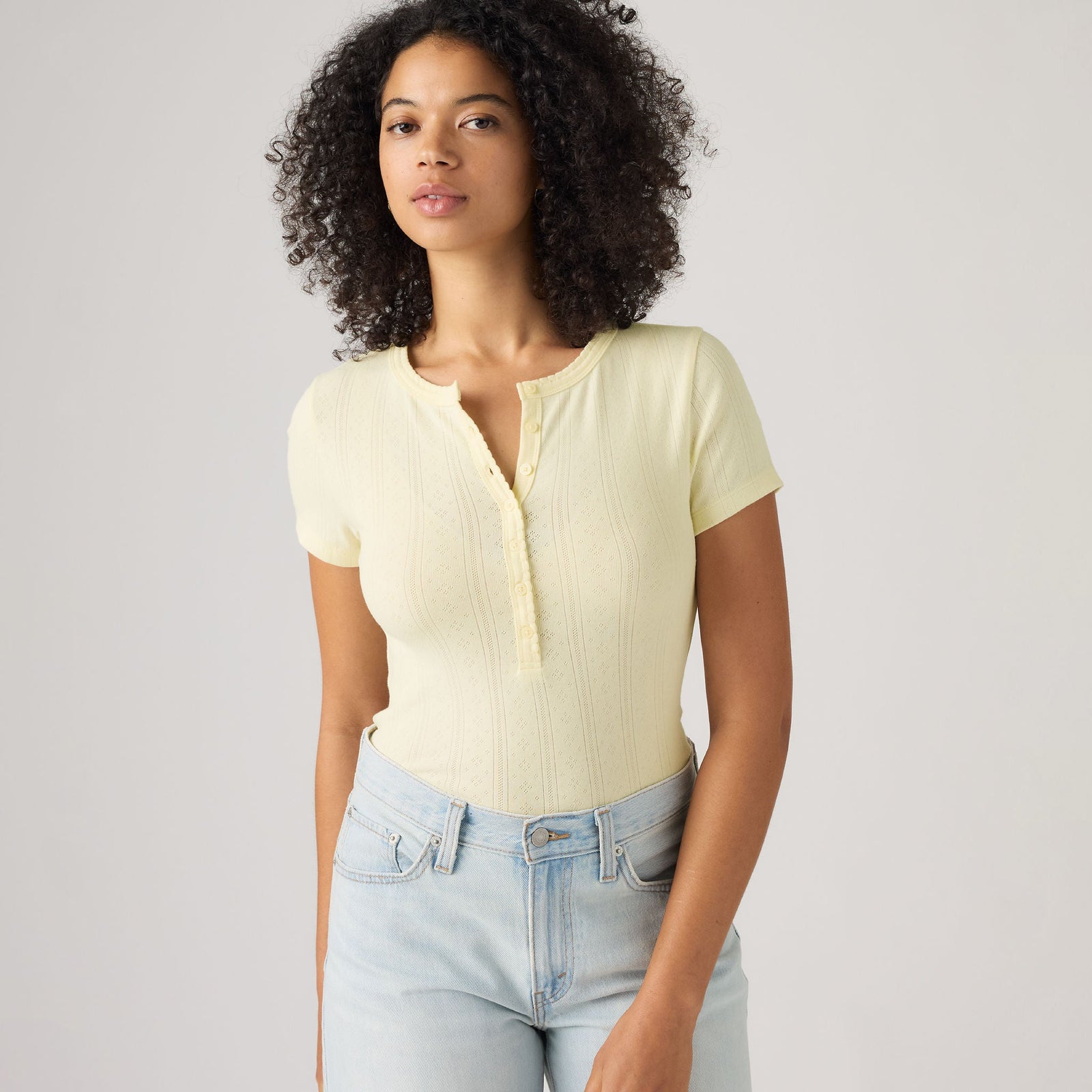 Main 1 - Levi's® Women's Dry Goods Pointelle Short-Sleeve Henley - 0086J0002