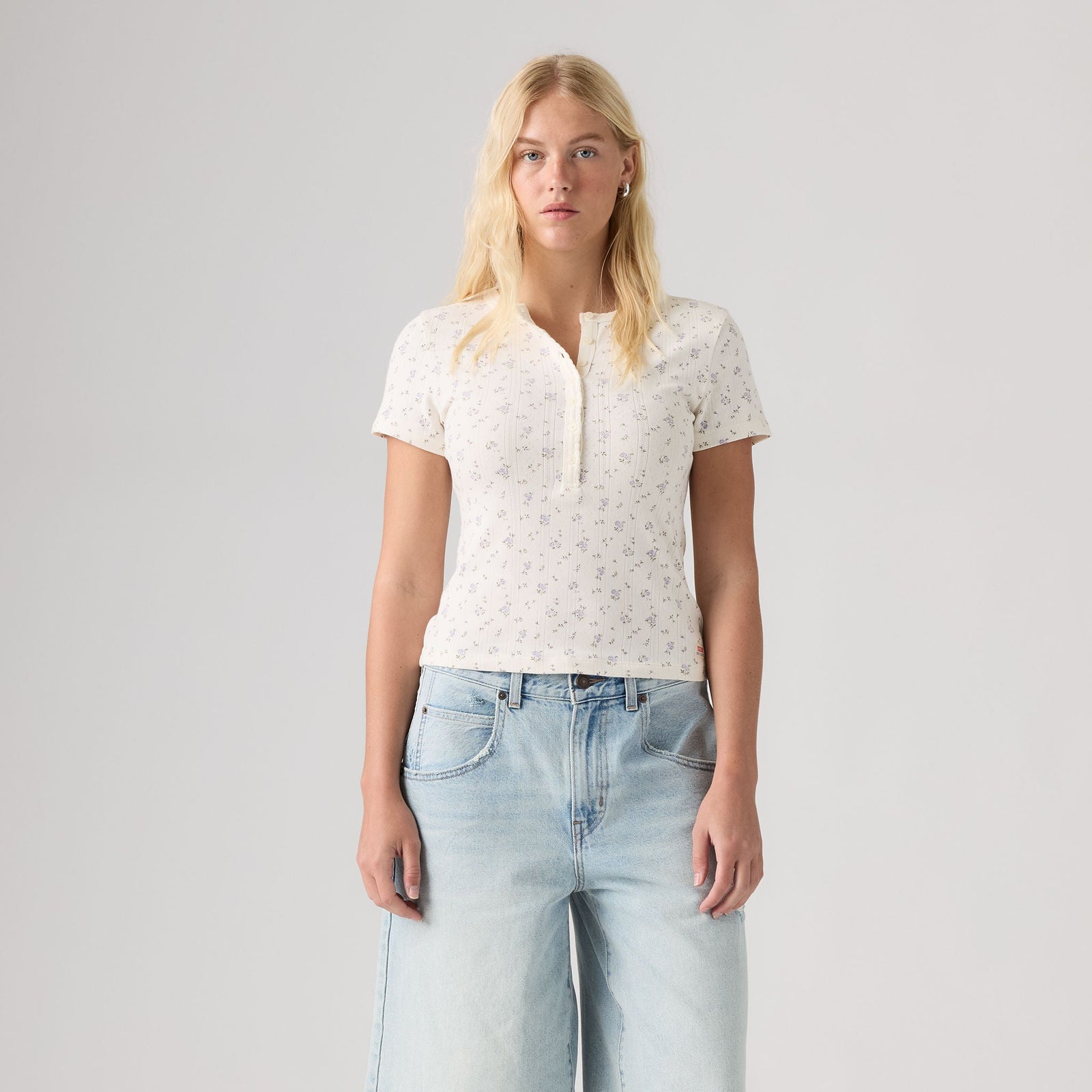 Main 3 - Levi's® Women's Dry Goods Pointelle Short-Sleeve Henley - 0086J0004