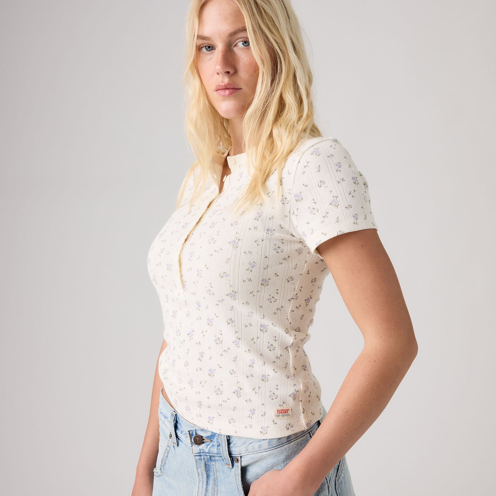 Main 4 - Levi's® Women's Dry Goods Pointelle Short-Sleeve Henley - 0086J0004