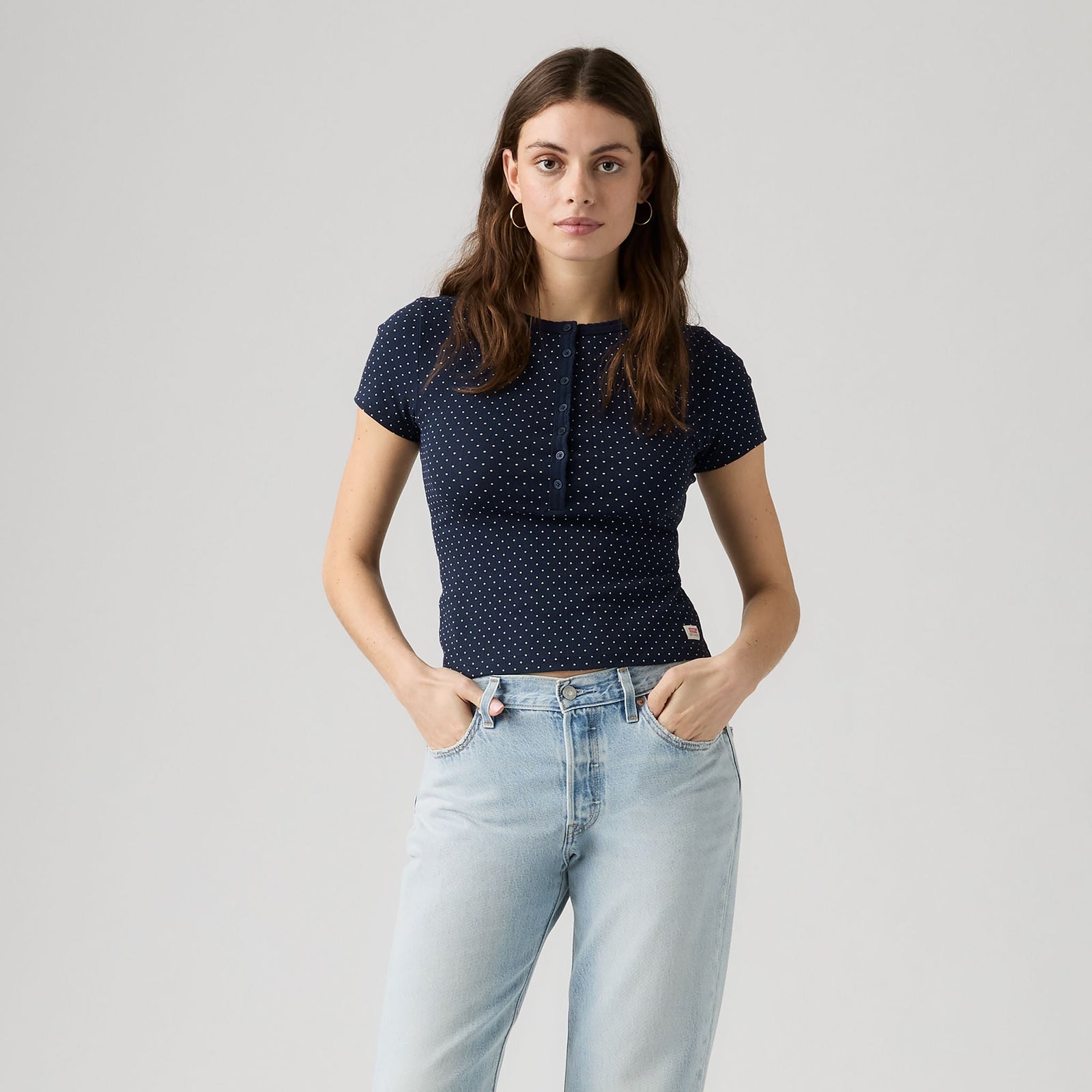 Main 3 - Levi's® Women's Dry Goods Pointelle Short-Sleeve Henley - 0086J0005
