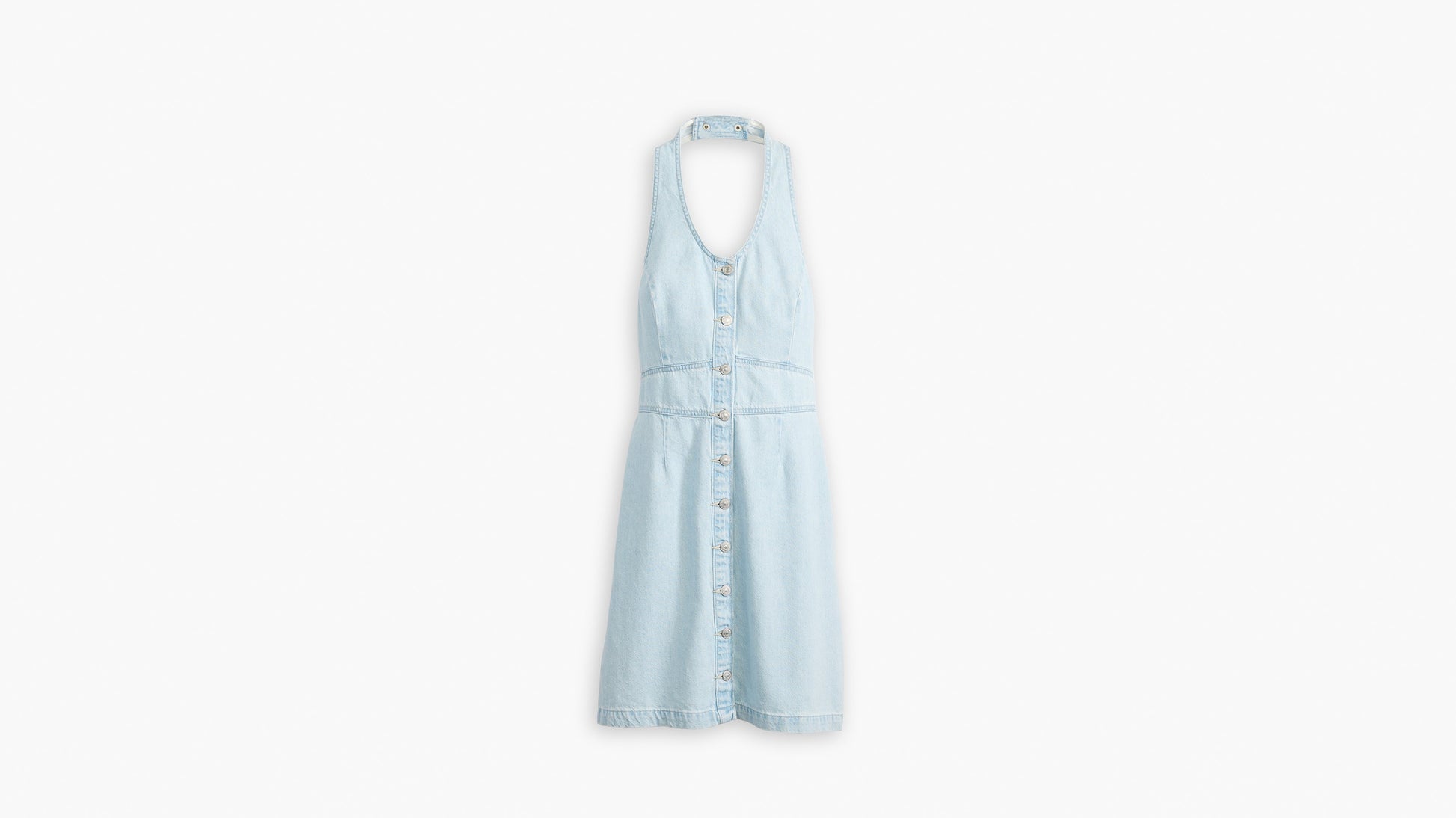 Levi’s halter mini dress in light wash denim with front buttons