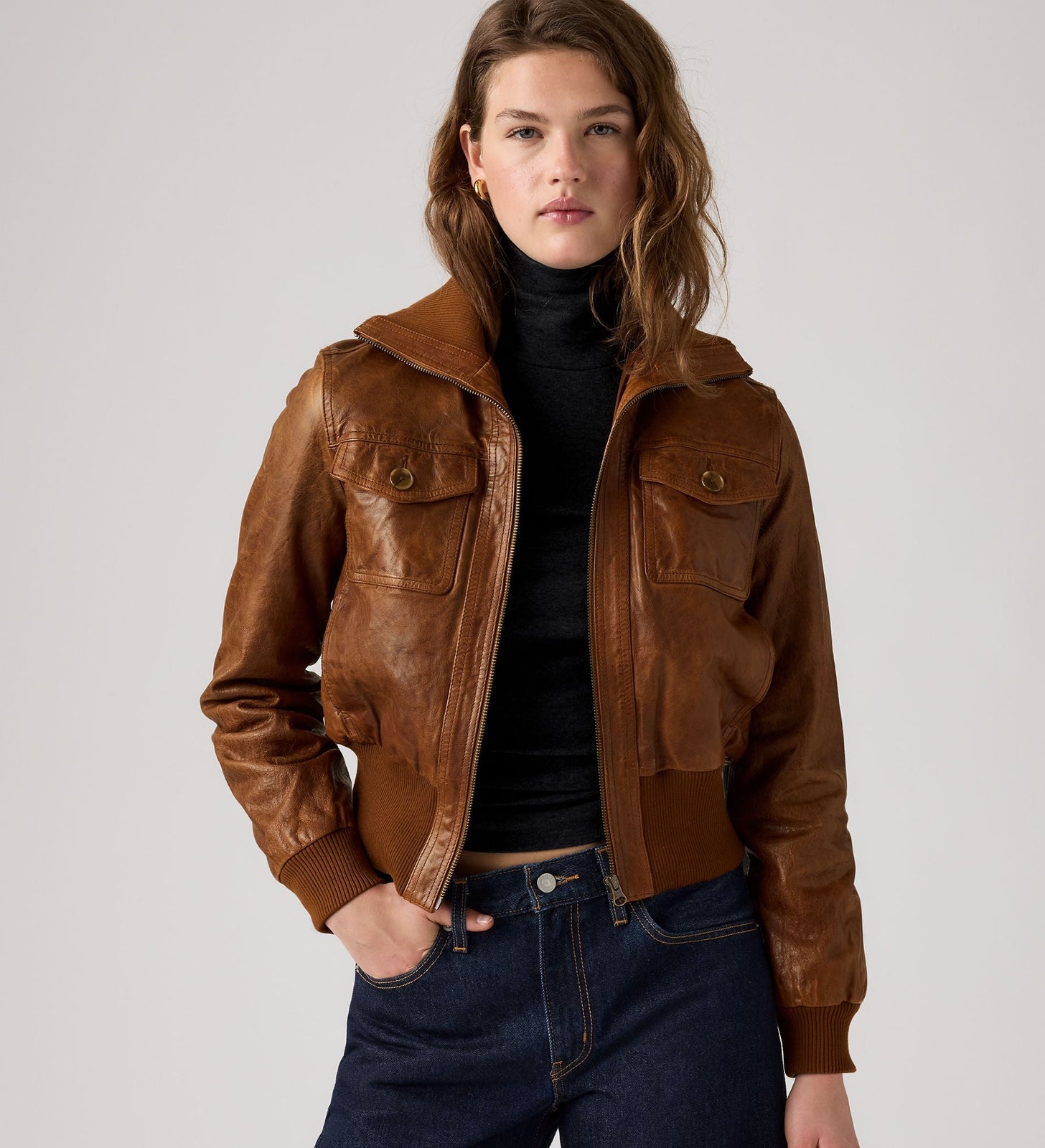 Main 1 - Levi's® Women's Kira Shrunken Leather Bomber Jacket - 007U60000