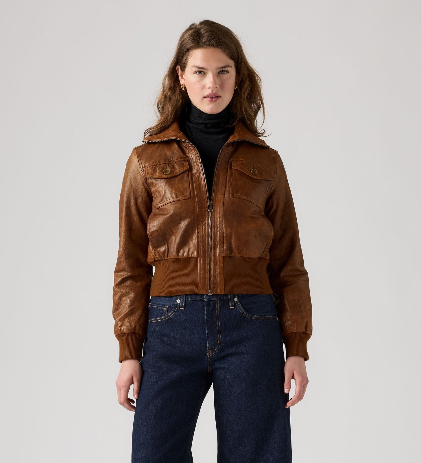 Main 3 - Levi's® Women's Kira Shrunken Leather Bomber Jacket - 007U60000