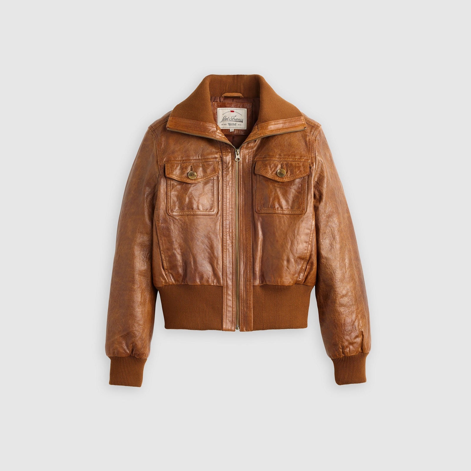 Main 5 - Levi's® Women's Kira Shrunken Leather Bomber Jacket - 007U60000