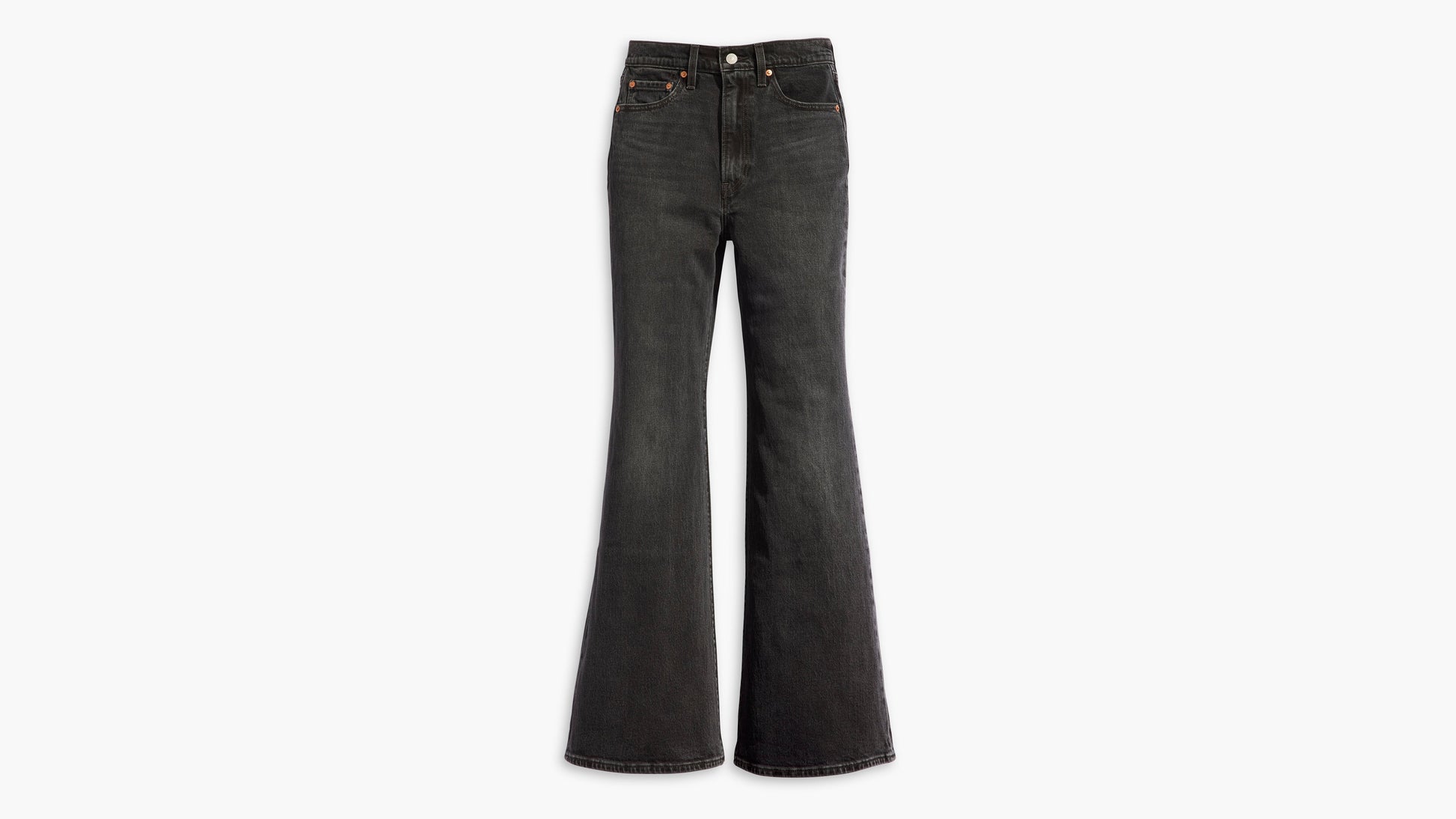 Flat lay of Levi's Women's Ribcage Bell Jeans in black