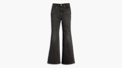 Flat lay of Levi's Women's Ribcage Bell Jeans in black