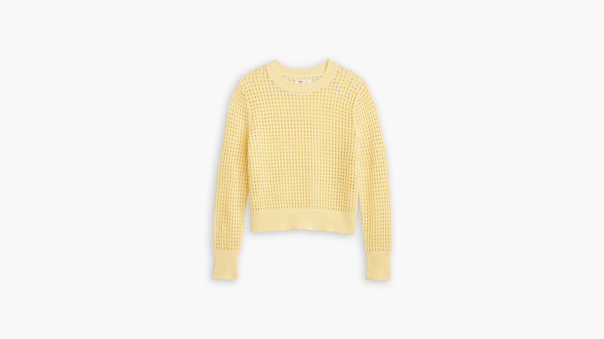 Front view of yellow crochet sweater